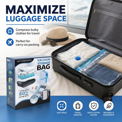 Cordless Travel Vacuum Storage Bags Set ✈️🧳Waterproof & Reusable Space Saver for Clothes & Packing, Perfect for Carry-On Suitcases