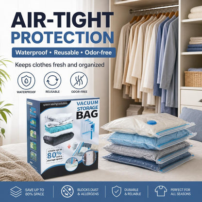 Cordless Travel Vacuum Storage Bags Set ✈️🧳Waterproof & Reusable Space Saver for Clothes & Packing, Perfect for Carry-On Suitcases