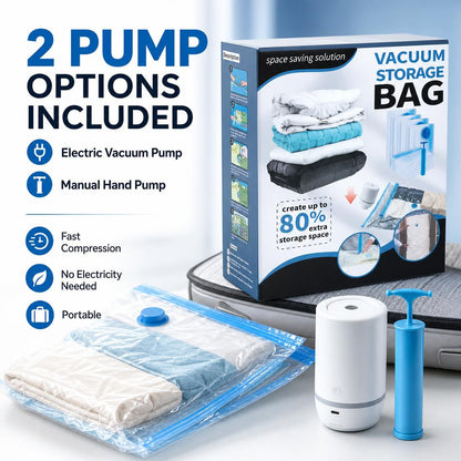 Cordless Travel Vacuum Storage Bags Set ✈️🧳Waterproof & Reusable Space Saver for Clothes & Packing, Perfect for Carry-On Suitcases