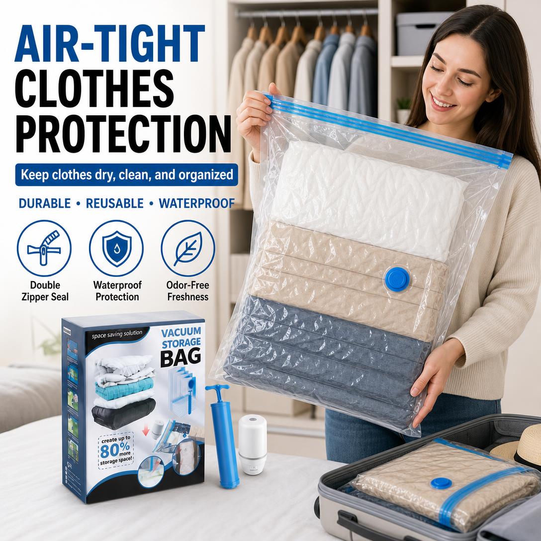 Cordless Travel Vacuum Storage Bags Set ✈️🧳Waterproof & Reusable Space Saver for Clothes & Packing, Perfect for Carry-On Suitcases