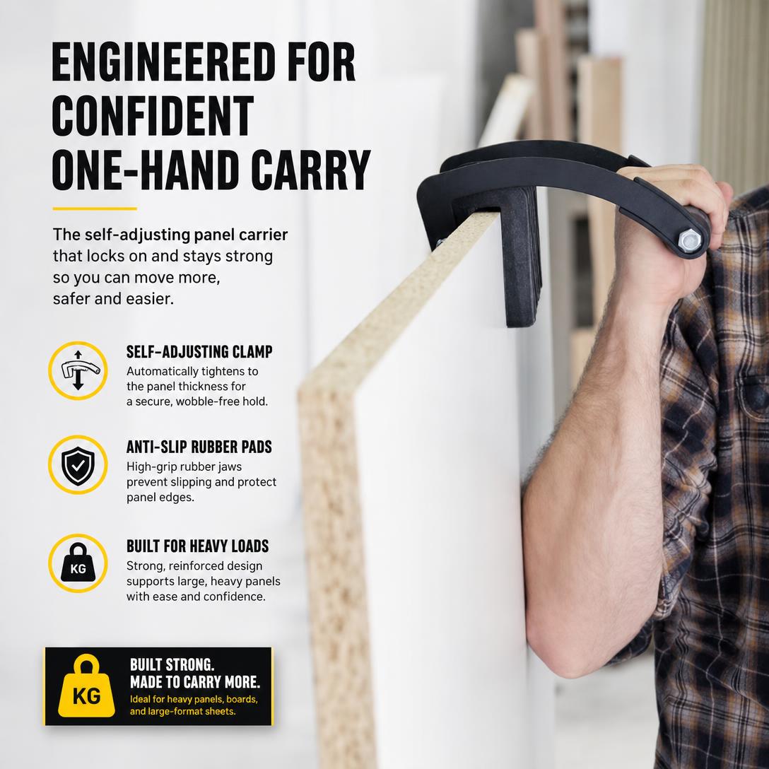 Panel & Plywood Carrier – Heavy Duty One-Hand Lifting Tool for Drywall, Sheetrock & Wood Panels