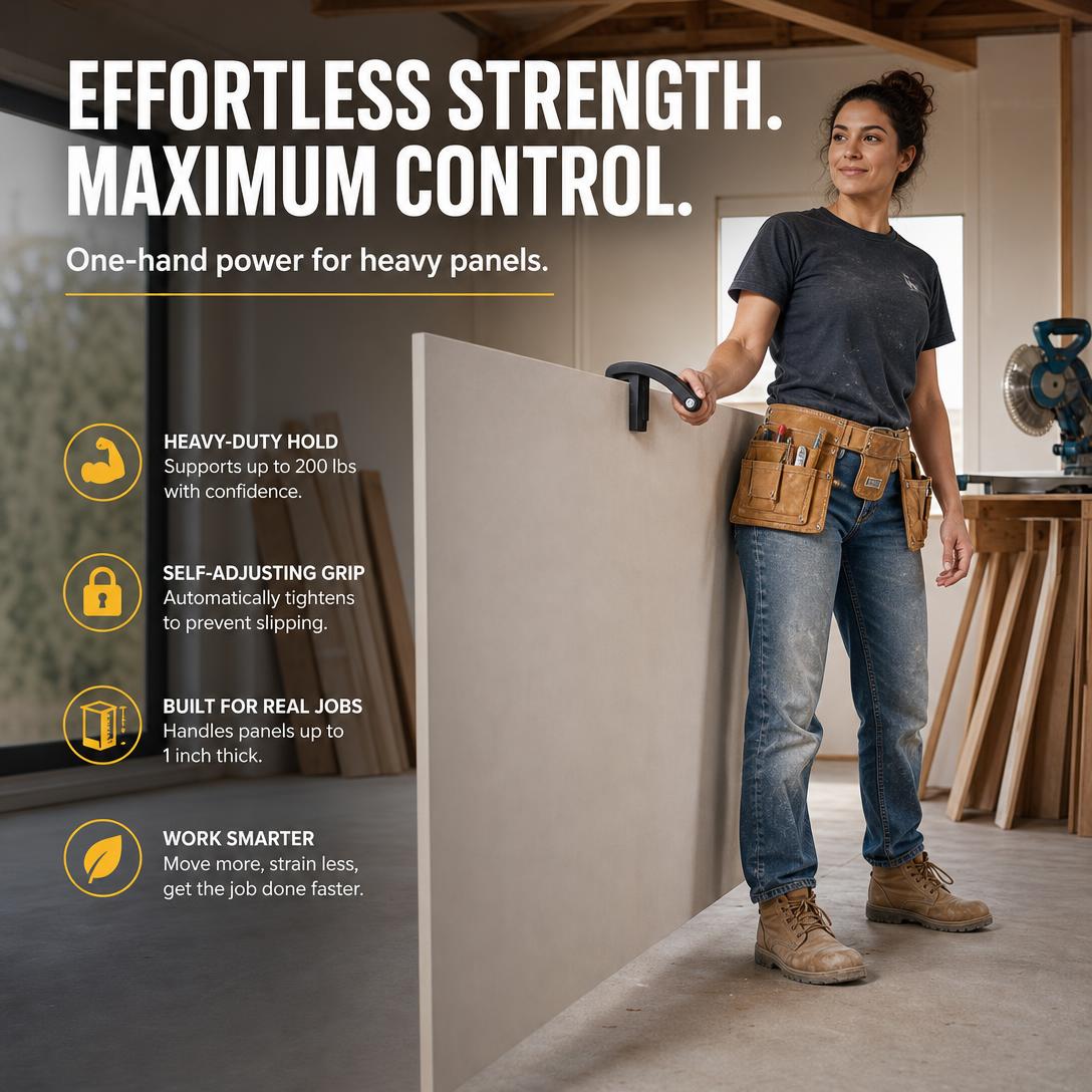 Panel & Plywood Carrier – Heavy Duty One-Hand Lifting Tool for Drywall, Sheetrock & Wood Panels