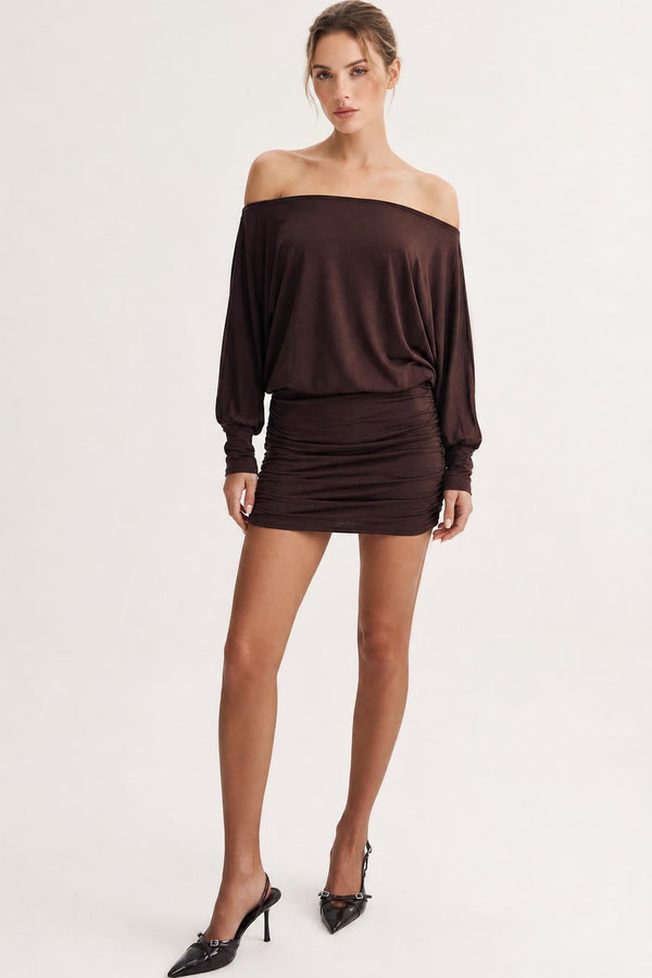 Women's Sheer Ruched Off-Shoulder Dress