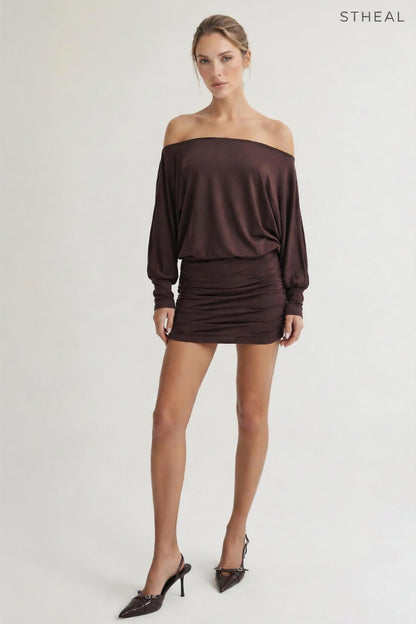 Women's Sheer Ruched Off-Shoulder Dress