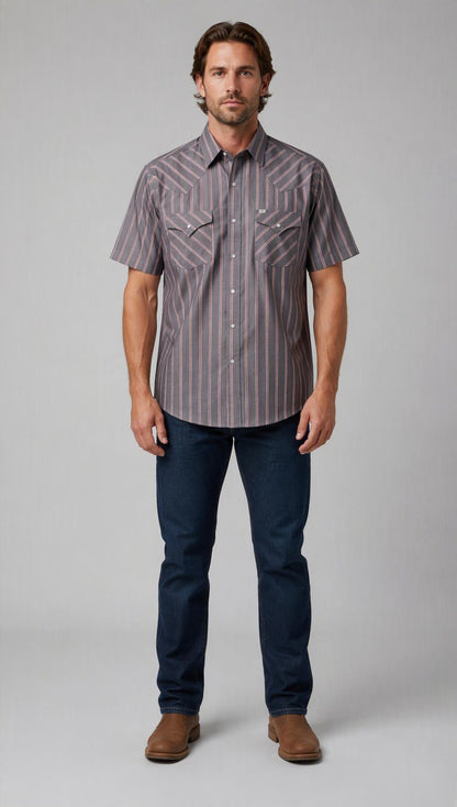 Men’s Striped Western Snap Shirt – Short Sleeve Workwear