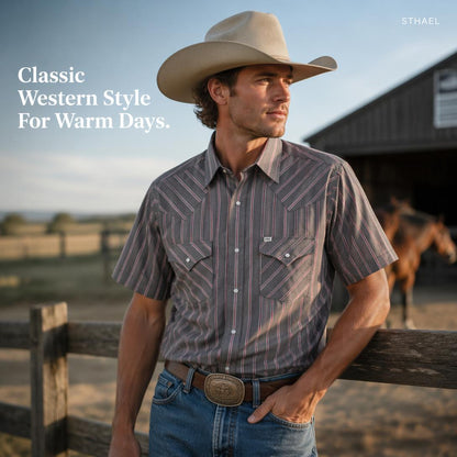 Men’s Striped Western Snap Shirt – Short Sleeve Workwear