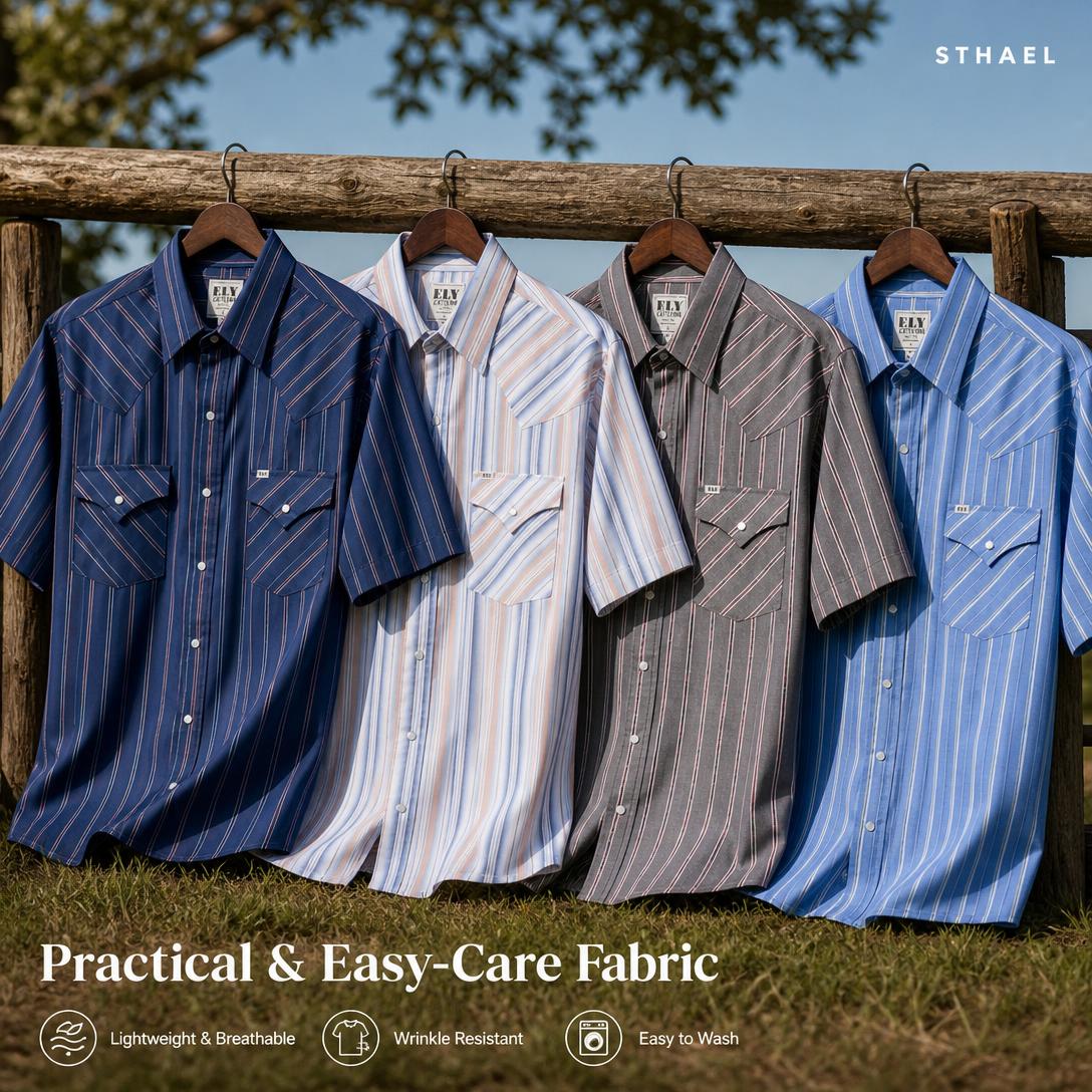 Men’s Striped Western Snap Shirt – Short Sleeve Workwear