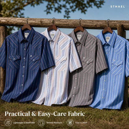 Men’s Striped Western Snap Shirt – Short Sleeve Workwear