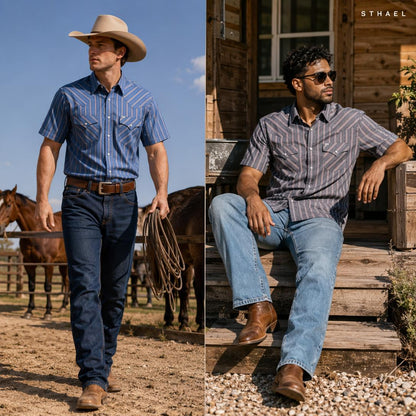 Men’s Striped Western Snap Shirt – Short Sleeve Workwear