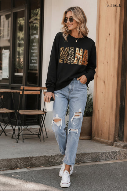 Mama，Spooky Halloween Pumpkin Sweatshirt