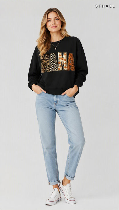 Mama，Spooky Halloween Pumpkin Sweatshirt