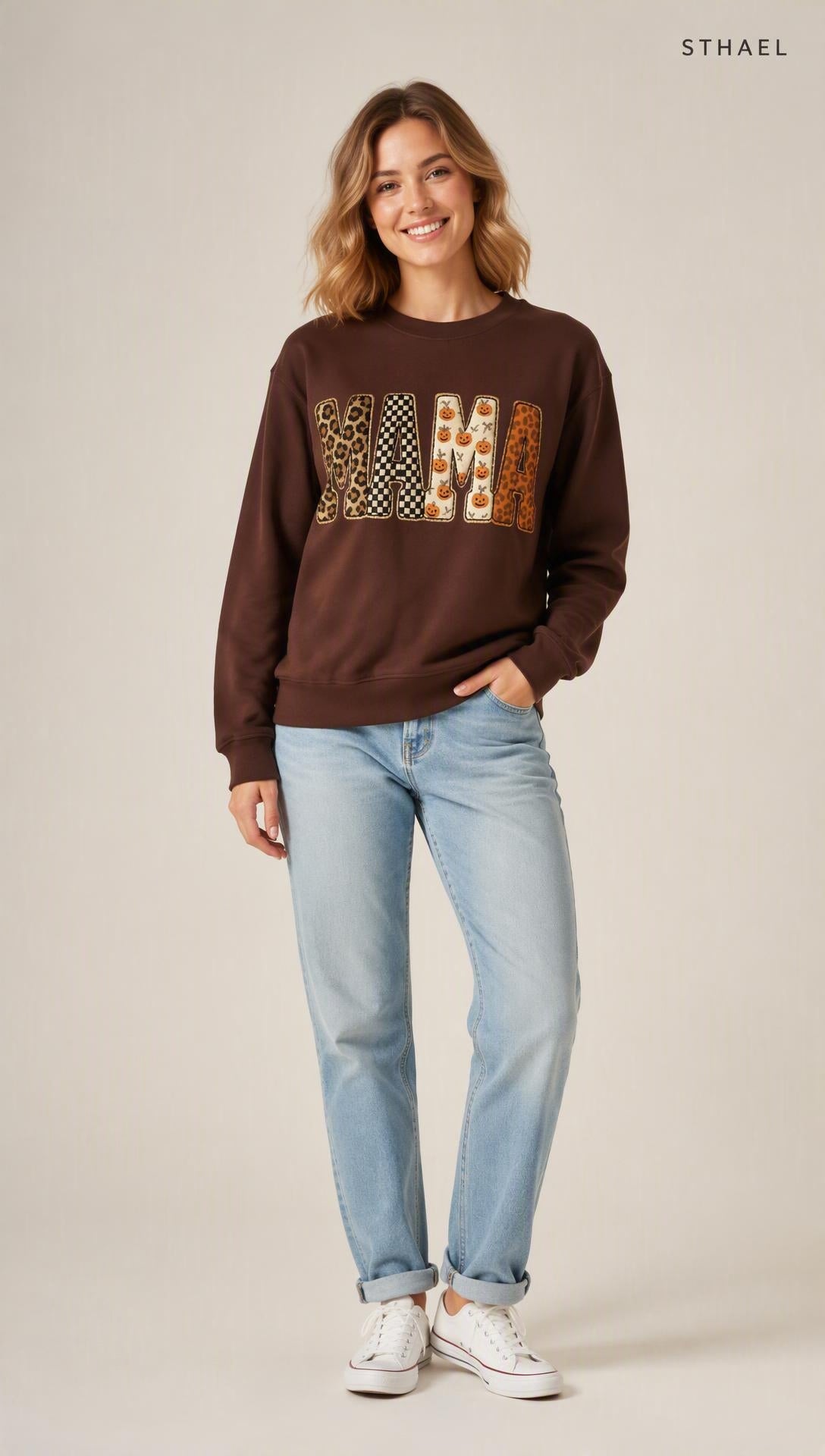 Mama，Spooky Halloween Pumpkin Sweatshirt