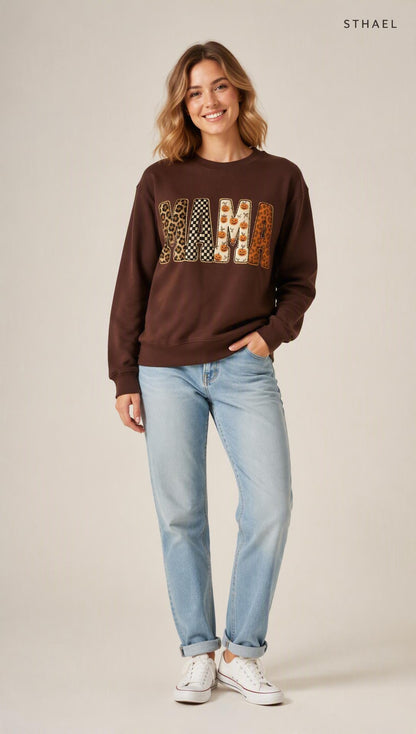 Mama，Spooky Halloween Pumpkin Sweatshirt