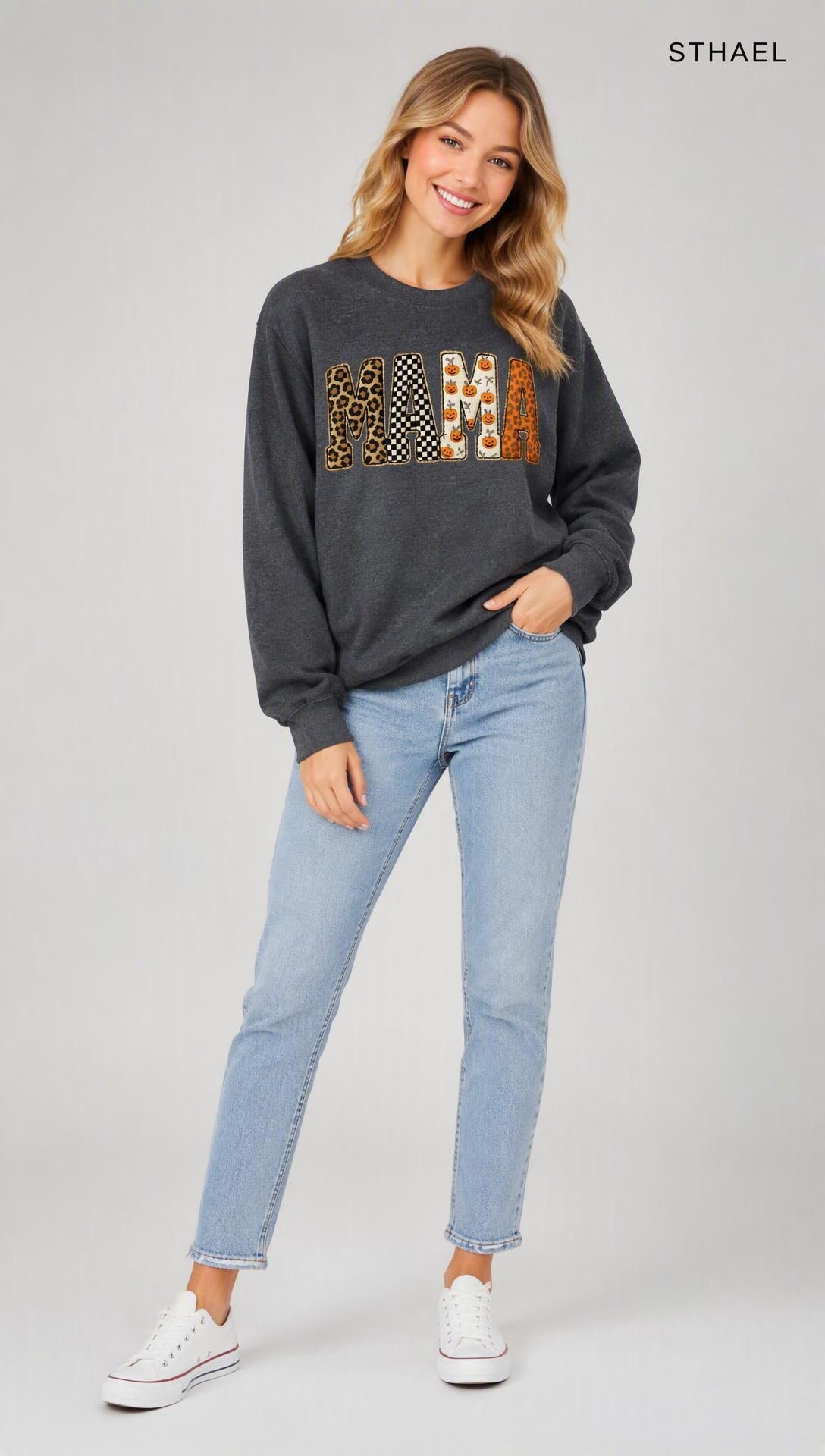 Mama，Spooky Halloween Pumpkin Sweatshirt