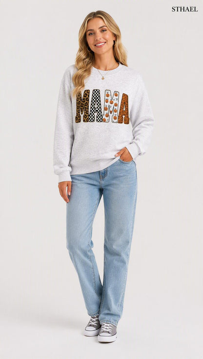 Mama，Spooky Halloween Pumpkin Sweatshirt