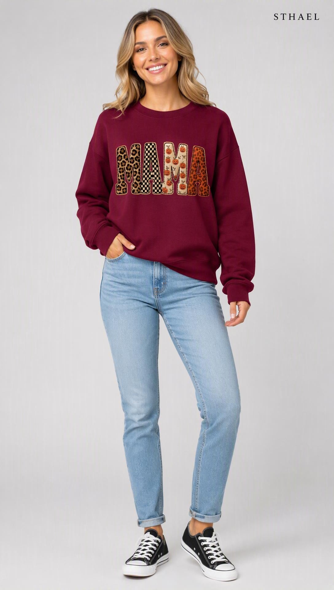 Mama，Spooky Halloween Pumpkin Sweatshirt