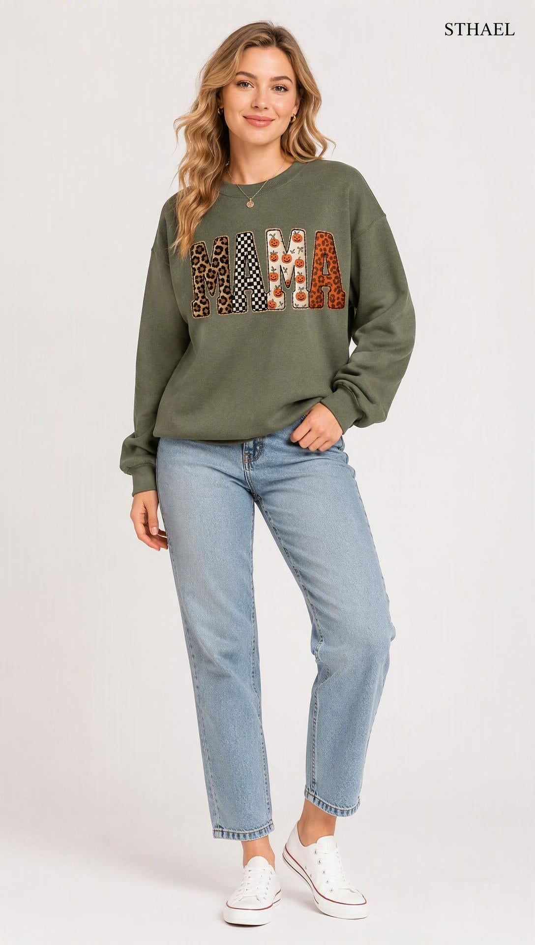 Mama，Spooky Halloween Pumpkin Sweatshirt