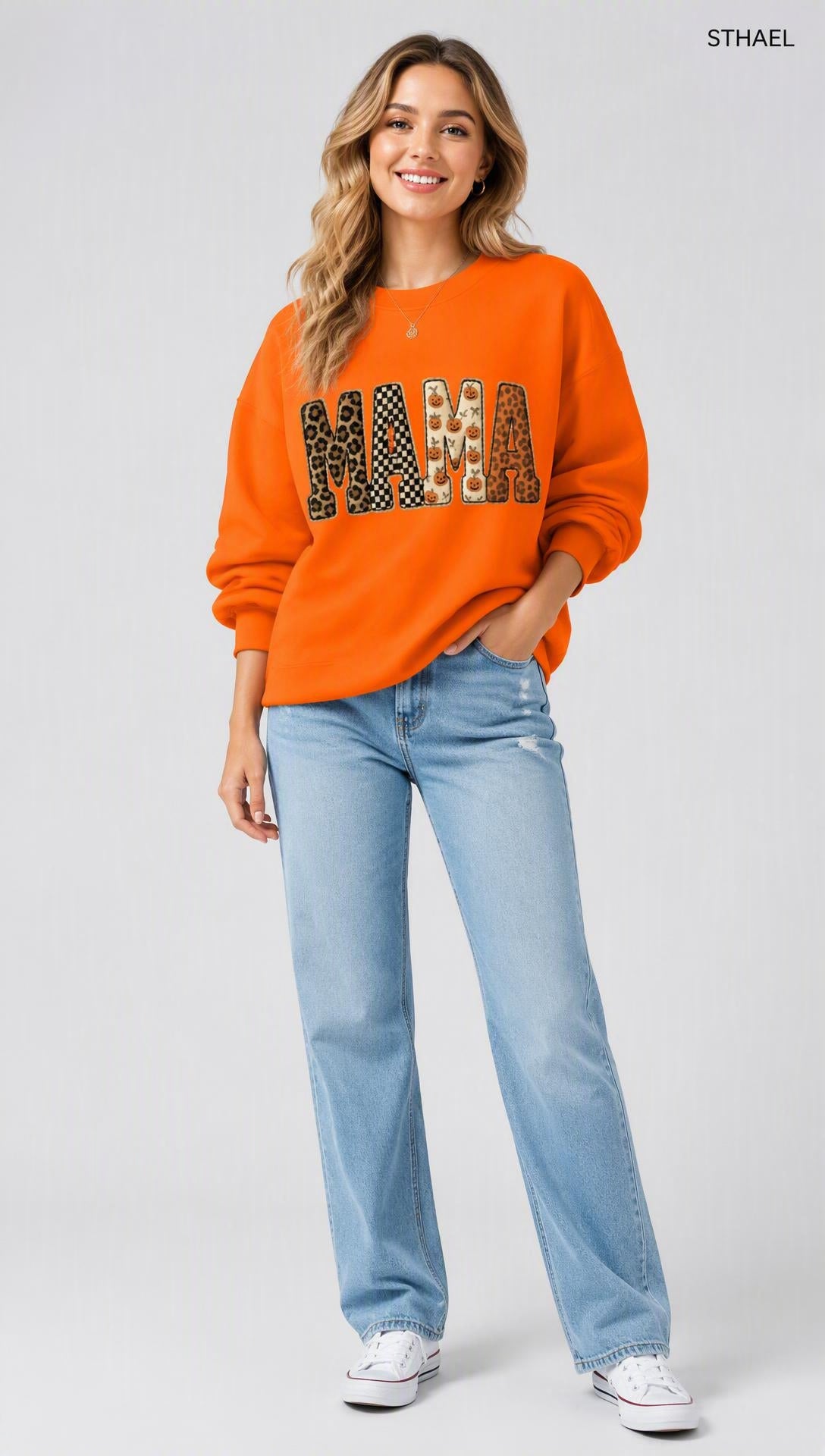 Mama，Spooky Halloween Pumpkin Sweatshirt