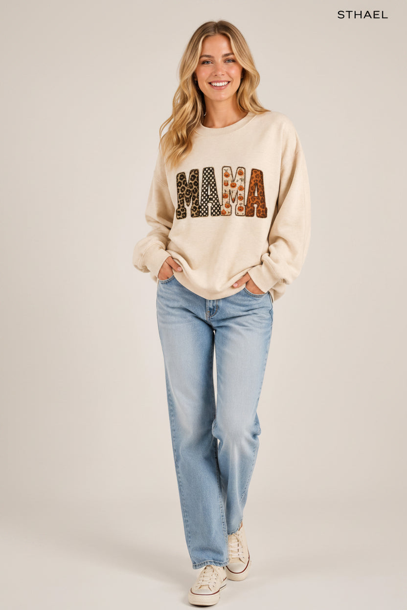 Mama，Spooky Halloween Pumpkin Sweatshirt