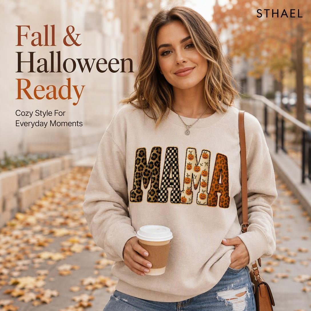 Mama，Spooky Halloween Pumpkin Sweatshirt