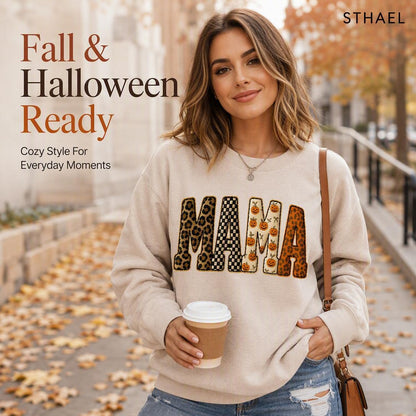 Mama，Spooky Halloween Pumpkin Sweatshirt