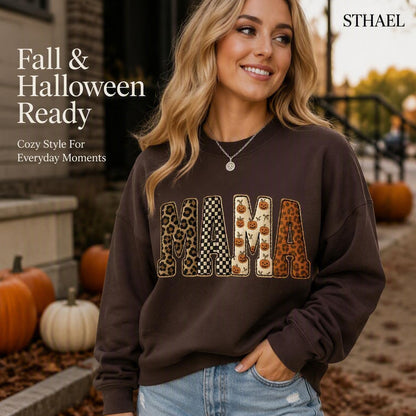 Mama，Spooky Halloween Pumpkin Sweatshirt