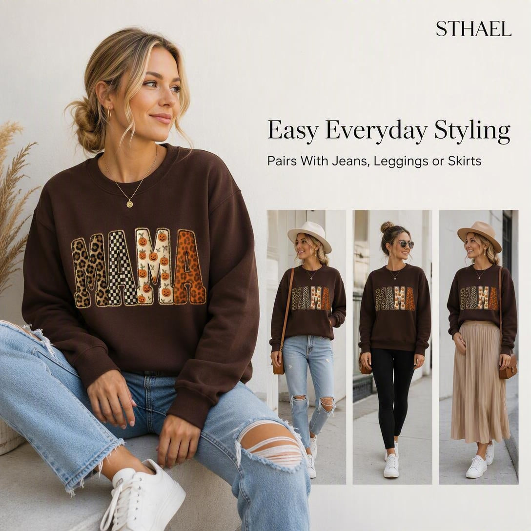 Mama，Spooky Halloween Pumpkin Sweatshirt