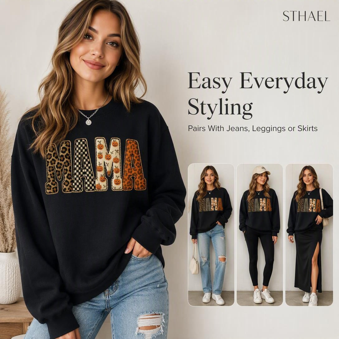 Mama，Spooky Halloween Pumpkin Sweatshirt