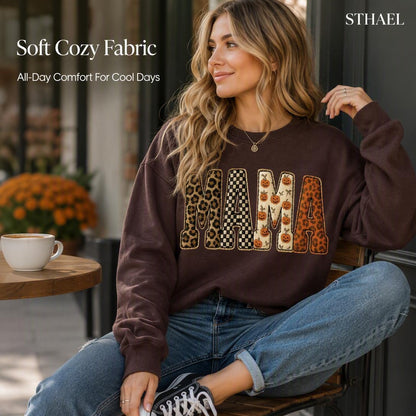Mama，Spooky Halloween Pumpkin Sweatshirt