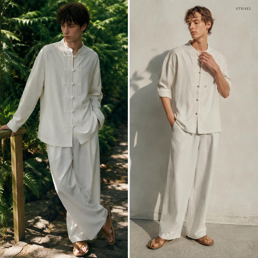 Women’s Linen-Blend Oversized Shirt with Frog Fastening