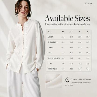 Women’s Linen-Blend Oversized Shirt with Frog Fastening