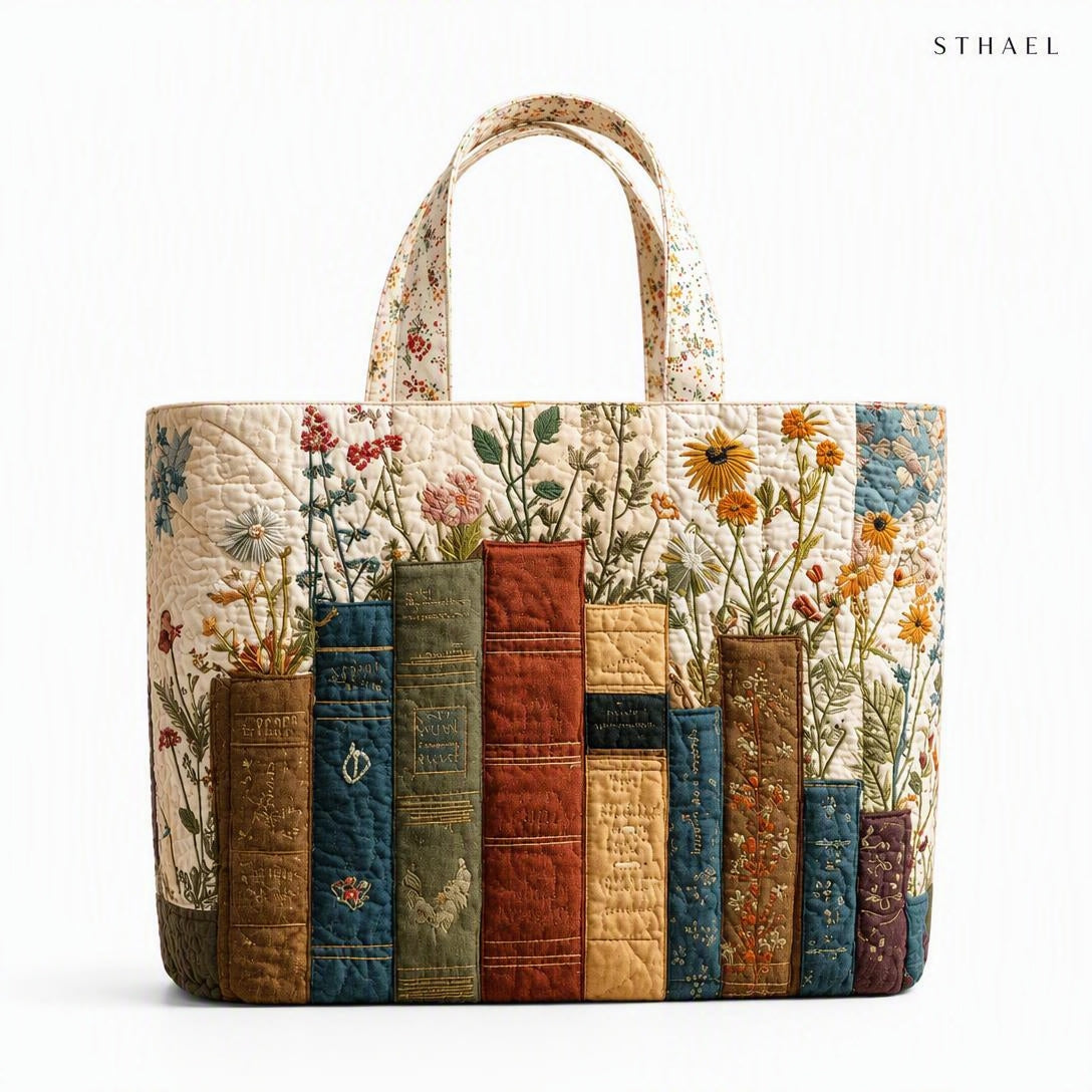 Women’s Vintage Library Quilted Tote Bag