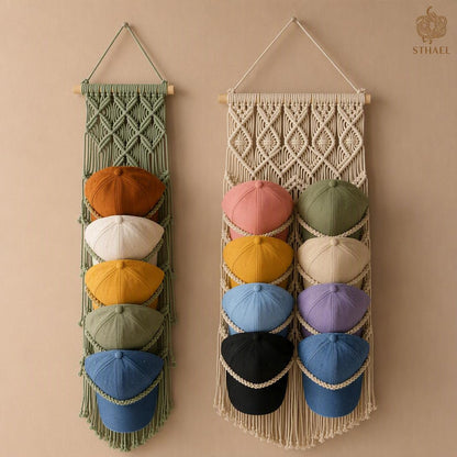 Handcrafted Macrame Wall Hat Organizer