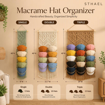 Handcrafted Macrame Wall Hat Organizer