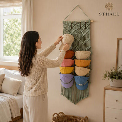 Handcrafted Macrame Wall Hat Organizer