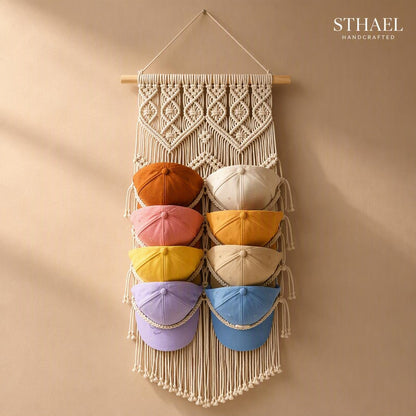 Handcrafted Macrame Wall Hat Organizer