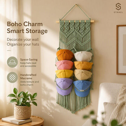 Handcrafted Macrame Wall Hat Organizer