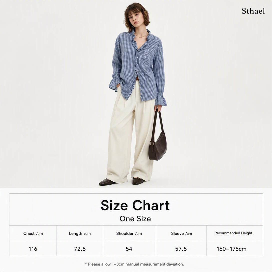 Unisex Yarn-Dyed Gingham Ruffle Shirt