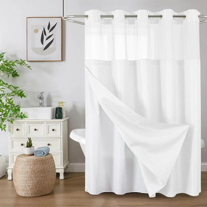Colorful Star No-Hook Shower Curtain Set with Snap-In Liner